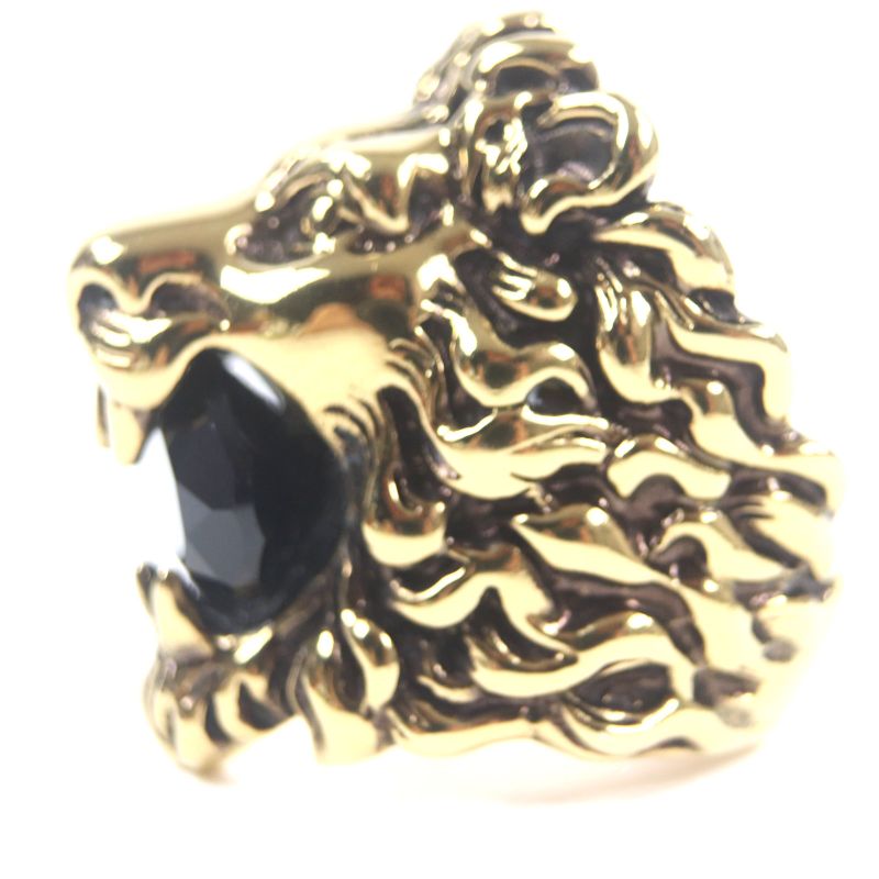 Gucci Lion's Head Colored Stone Ring - Gold Black 16 Size Equivalent To Size