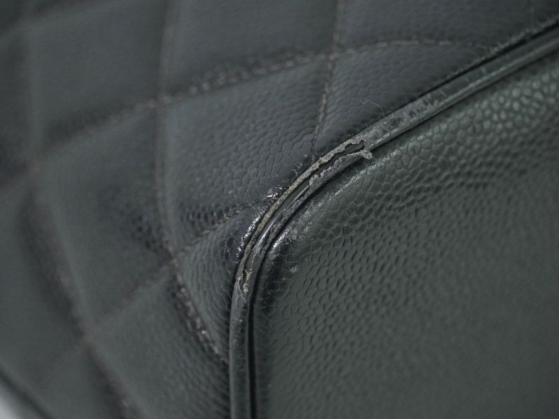 Authentic Chanel Coco Mark Revival Tote Handbag Caviar Skin Leather Black Coco