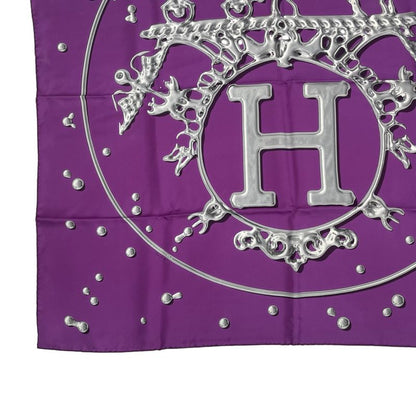 Hermes Carre 90 VIF Argent Silver Drop Orange Silk Scarf With Purple Box