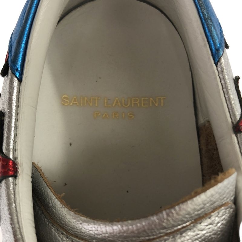 Saint Laurent Paris Star Patch Metallic Low Cut Sneakers Vu 377340 Silver 35