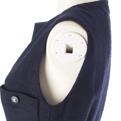 Chanel 96P Wool Coco Button Tweed Sleeveless Dress P06304 Navy 38