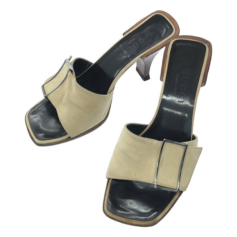 Gucci - Metal Buckle Square Toe Heeled Sandals - 34 - Beige - Women's
