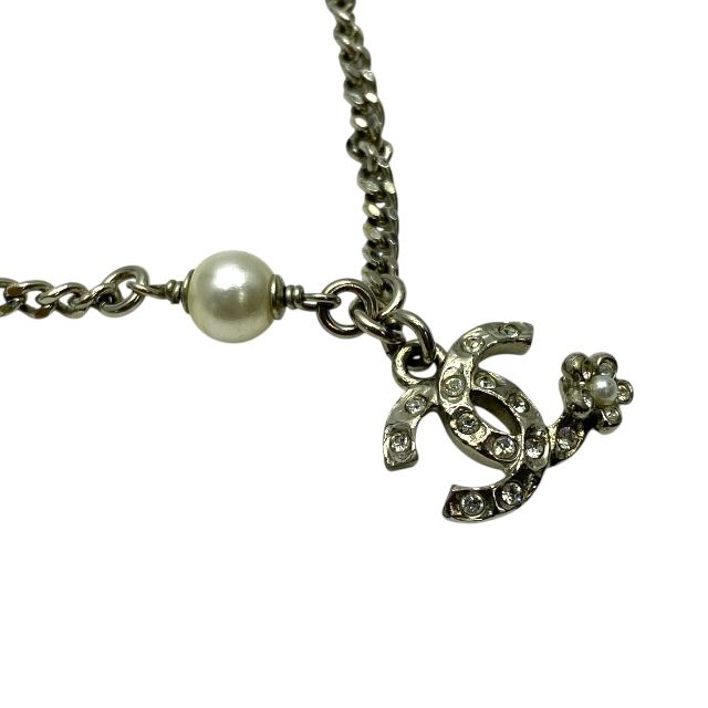 Chanel Bracelet C21B Coco Mark Accessories Jewelry Faux Pearl Rhinestone Silver