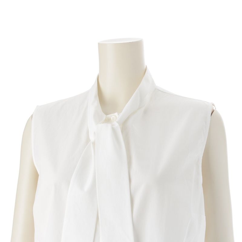 Prada 19 Cotton Bow Tie Sleeveless Blouse White 42