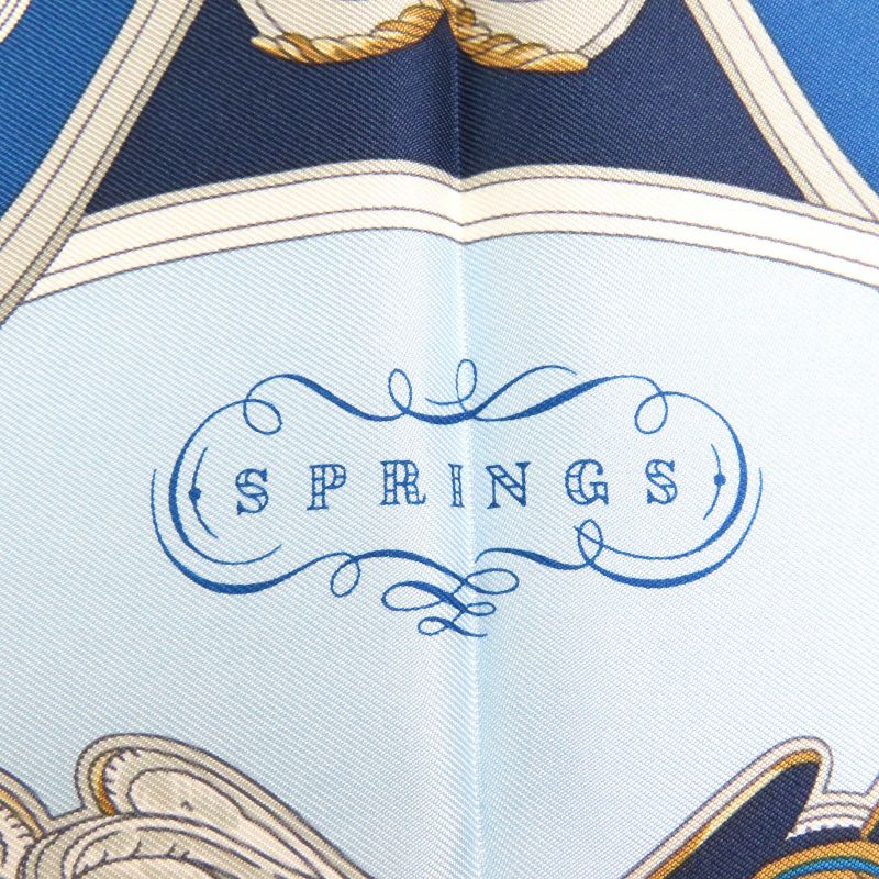 Hermes Springs 100% Silk Carré 45 Scarf Blue Navy Color Made In France Women's