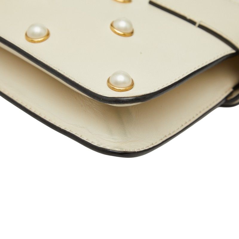 Gucci Broadway Pearl And Bee Chain Shoulder Bag 2WAY 453778 White Gold Leather