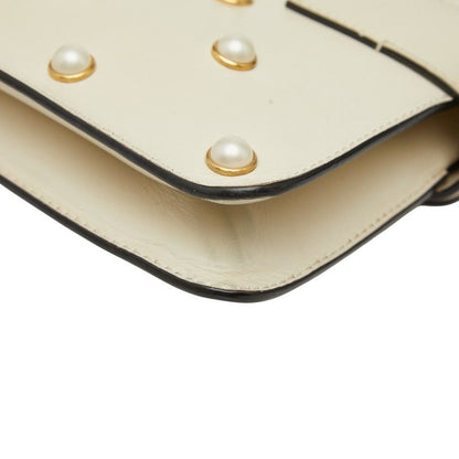 Gucci Broadway Pearl And Bee Chain Shoulder Bag 2WAY 453778 White Gold Leather