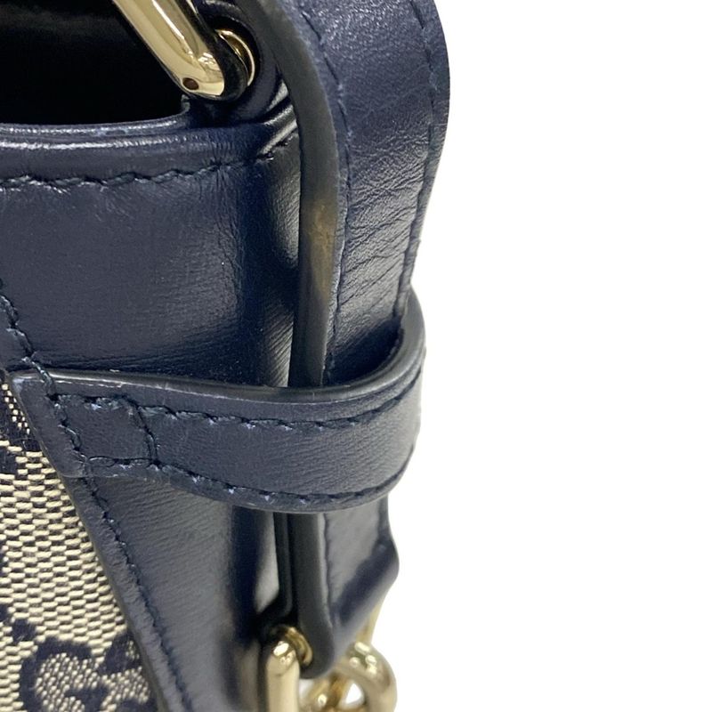 Gucci Shoulder Bag GG Pattern 782919 Gray×navy×red Leather