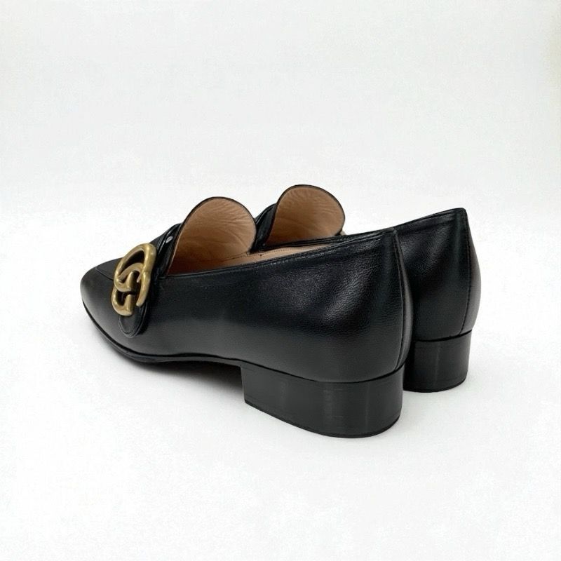 Gucci Double G Loafers Leather Shoes Leather Black Gold Ggmarmont