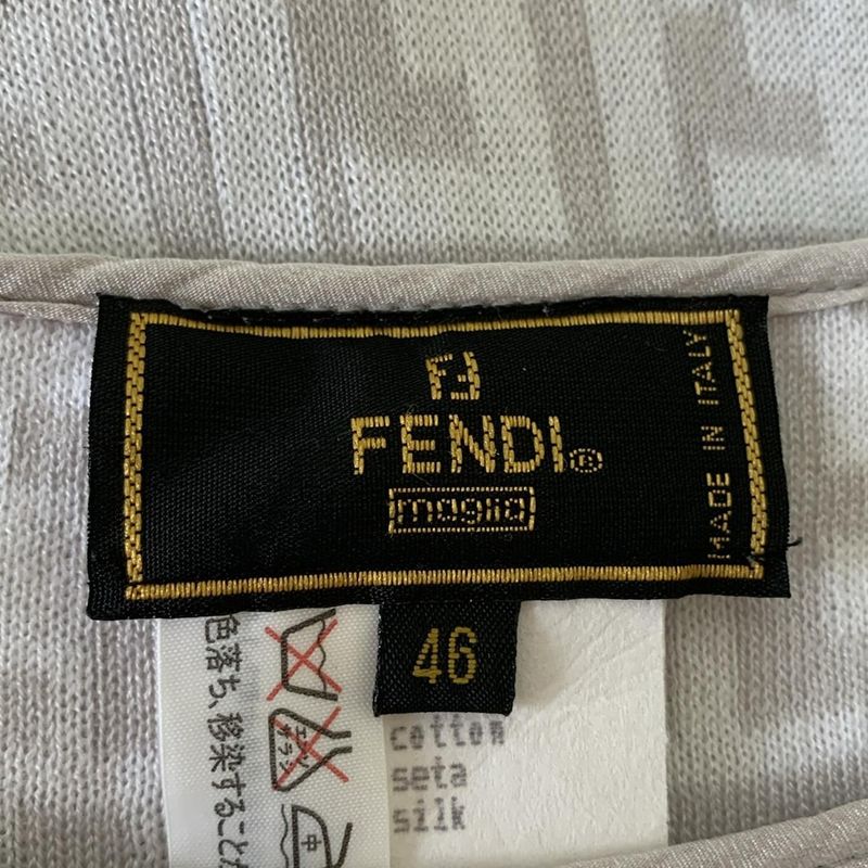 Fendi Dress Size 46 L Women - Light Gray And White Short Sleeves Long Knit