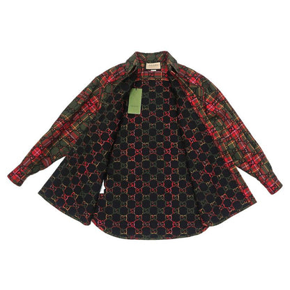 Gucci Wool Check Shirt 721464 GG Pattern 38 Green Long Sleeve Women's