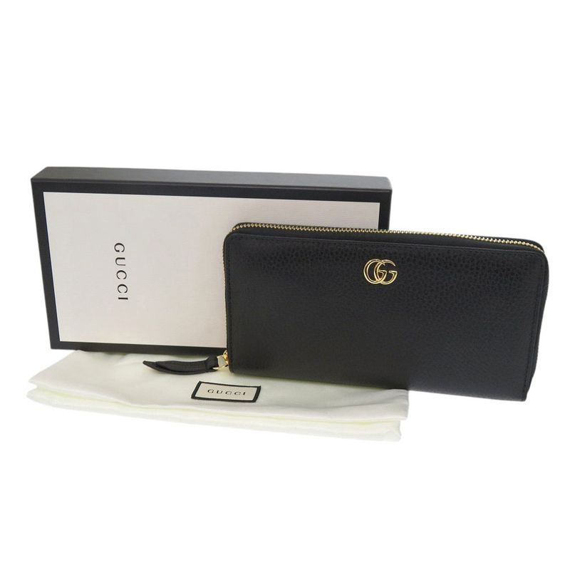 Gucci Round Zipper GG Marmont 456117 Leather Black Long Wallet Black 1001 Gucci