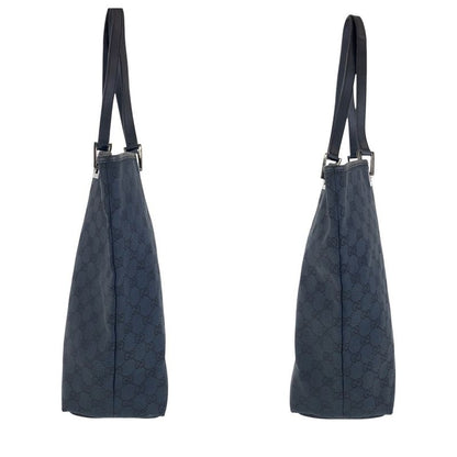 Gucci Black Silver Hardware GG Canvas/leather 31243 Tote Bag Shoulder Bag Women