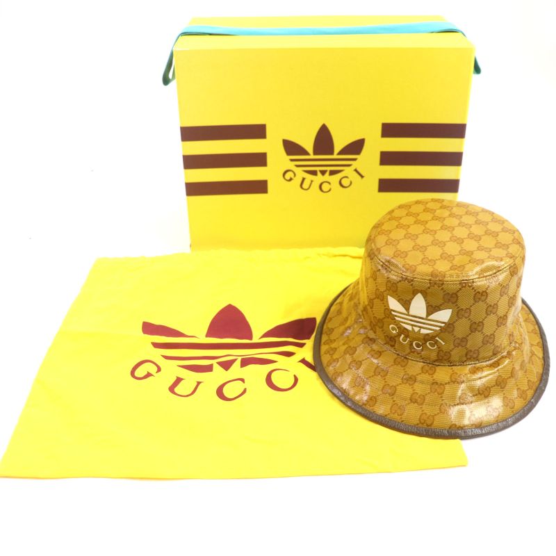 Gucci Adidas 696484 GG Pattern Bucket Hat Brown S 57cm (22.44in) Hat With Box
