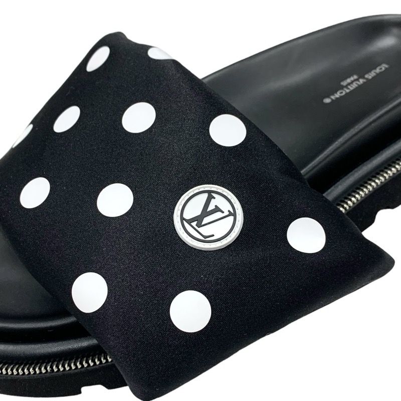 Louis Vuitton Pool Pillow Line Sandals Shoes Satin Black White Flat Sandals Dots