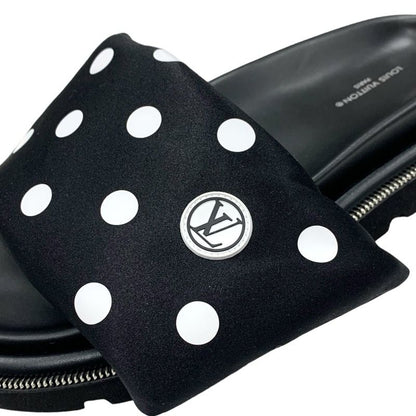 Louis Vuitton Pool Pillow Line Sandals Shoes Satin Black White Flat Sandals Dots