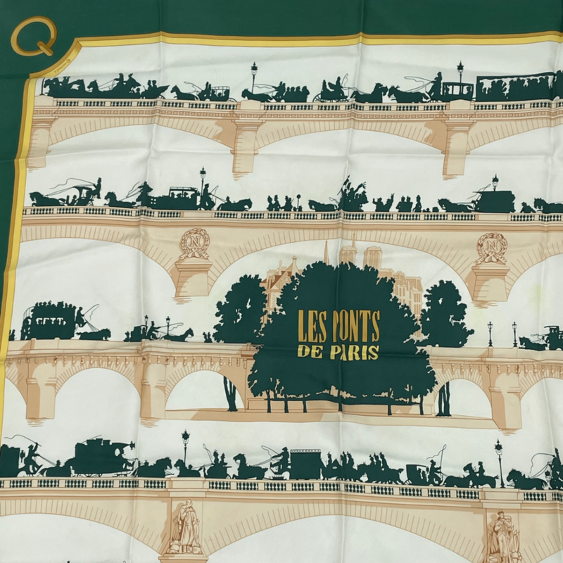 Hermes Carre 90 LES Ponts DE Paris Bridge Scarf Green