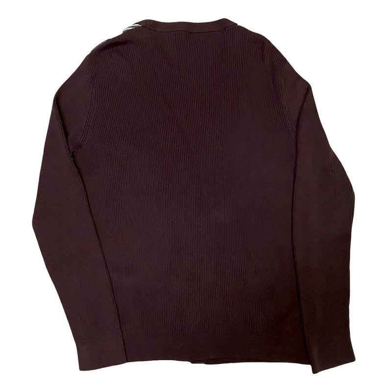 Fendi All-over Pattern Rib Knit Cotton V-neck Cardigan Men's Size 48 Brown