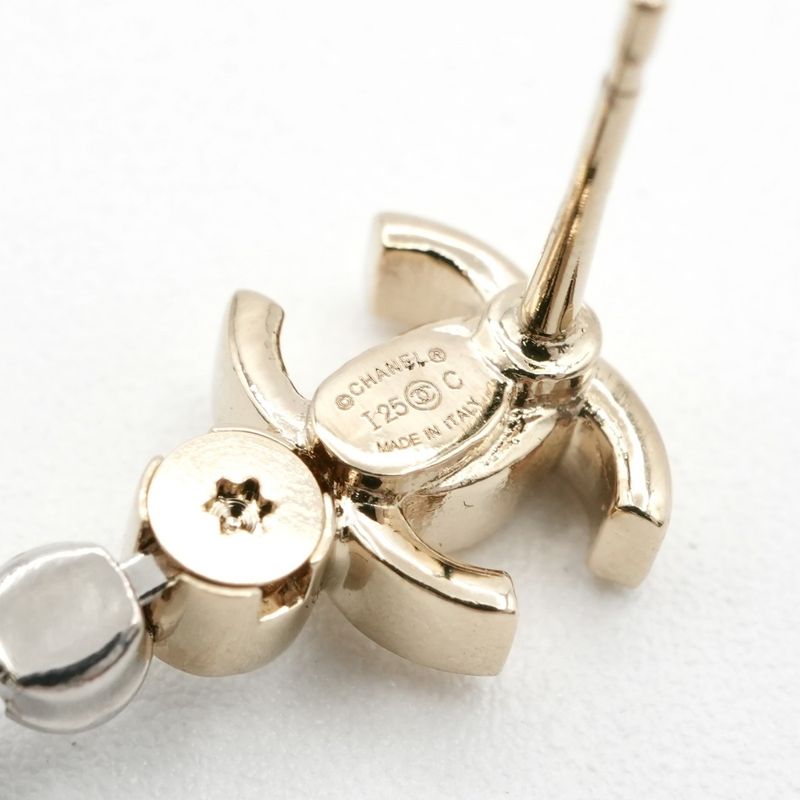 Chanel Earrings Earring Gold Coco Mark Drop Earrings Seashell Rhinestone