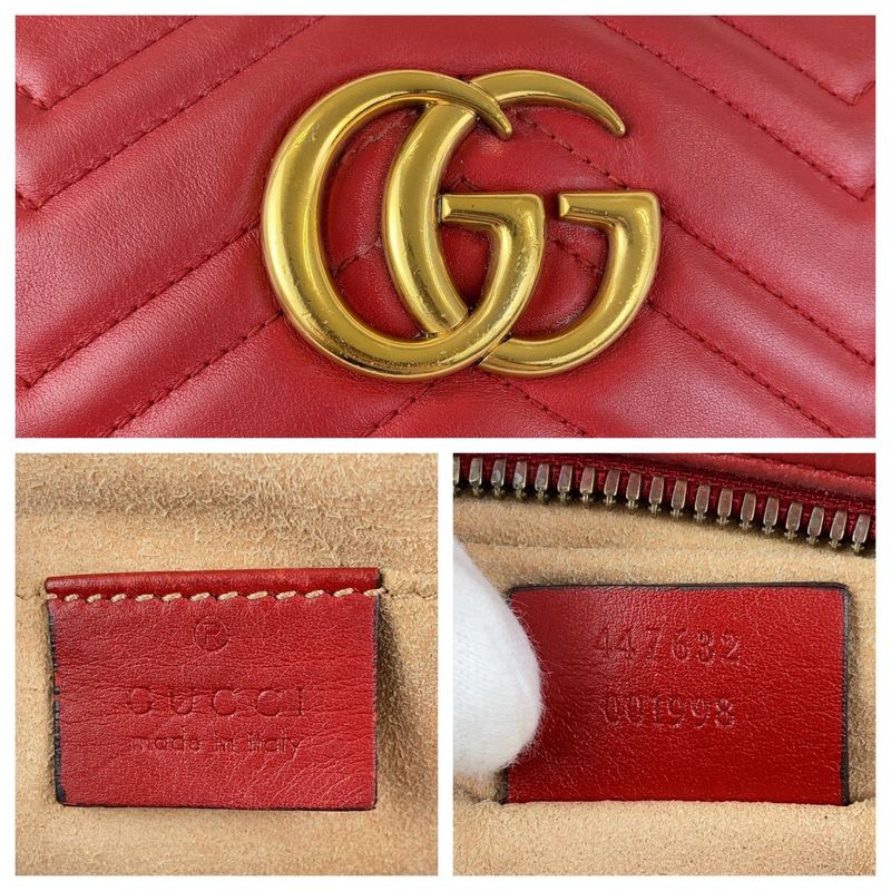 Gucci GG Marmont Red Gold Hardware Leather 447632 Chain Shoulder Bag Pochette