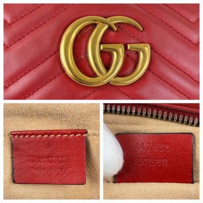 Gucci GG Marmont Red Gold Hardware Leather 447632 Chain Shoulder Bag Pochette