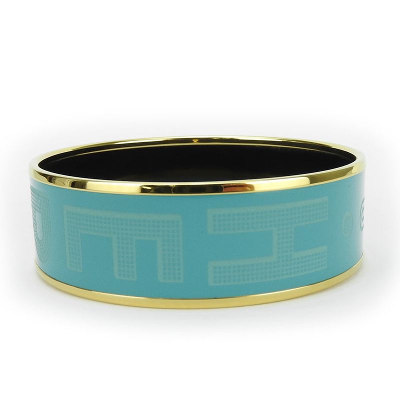 Hermes Bangle Emile GM Metal Cloisonne Light Blue Gold Hardware Logo Accessories