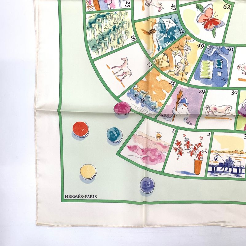 Hermes Carre 90 Le Jeu Des Petits Bonheurs Small Happy Game Scarf 100% Silk