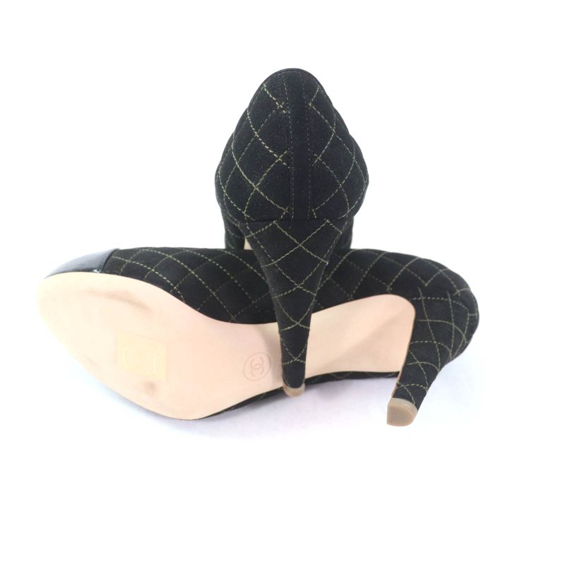 CHANEL G28759 Coco Mark Matelasse Quilted Pumps Black 36.5 With Box And Storage