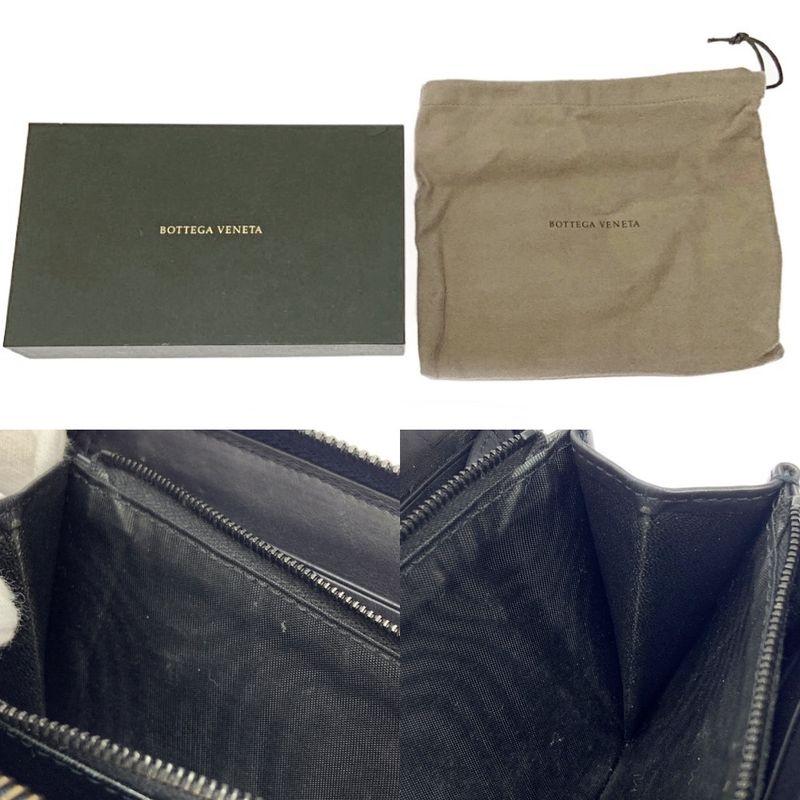 Bottega Veneta Leather Intreccio Imperatore Round Zipper Long Wallet Black