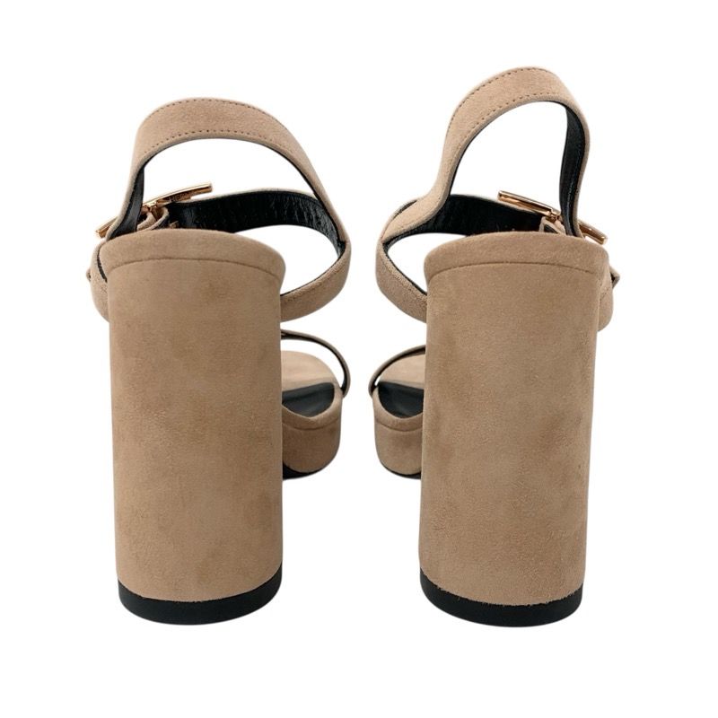 Hermes Sandals Shoes Suede Pink Beige Pink Gold H Buckle Bijou Strap