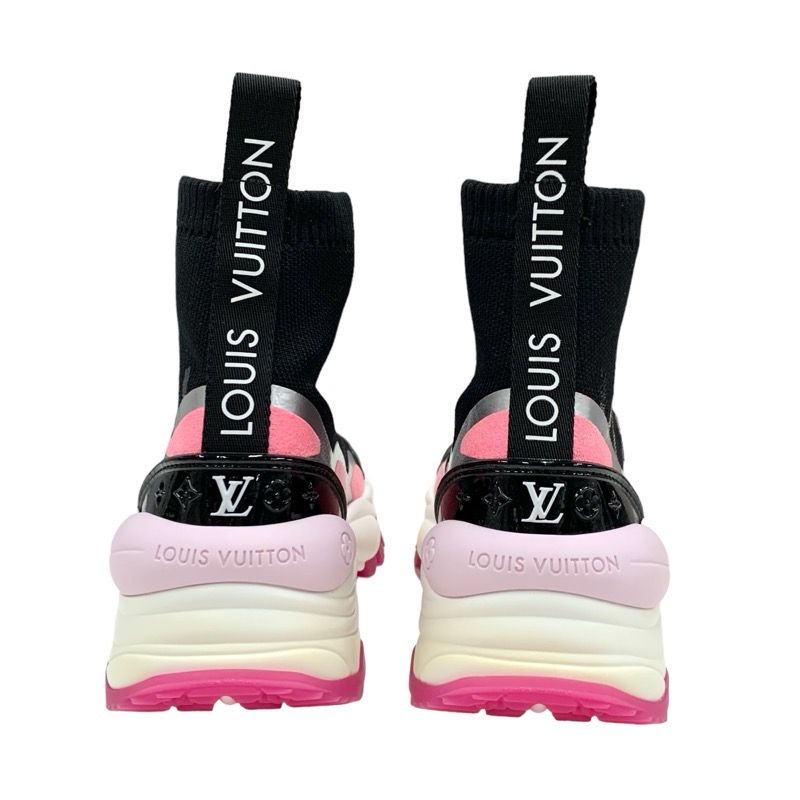 Louis Vuitton Run 55 Line Sneakers Shoes Fabric Rubber Black Pink Black Sock