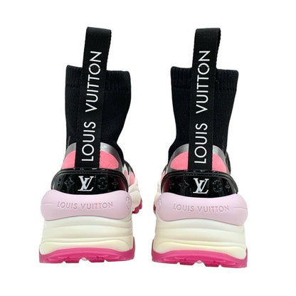 Louis Vuitton Run 55 Line Sneakers Shoes Fabric Rubber Black Pink Black Sock