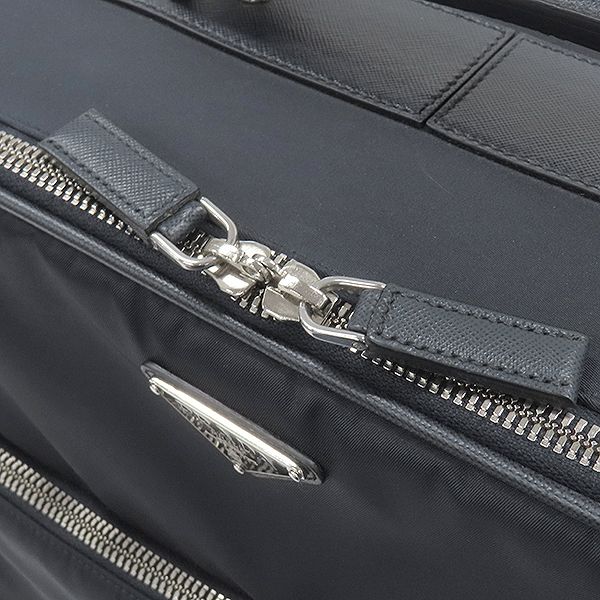 Prada Carry Bag Triangle Logo Carry Case Nylon Leather Navy Silver Hardware