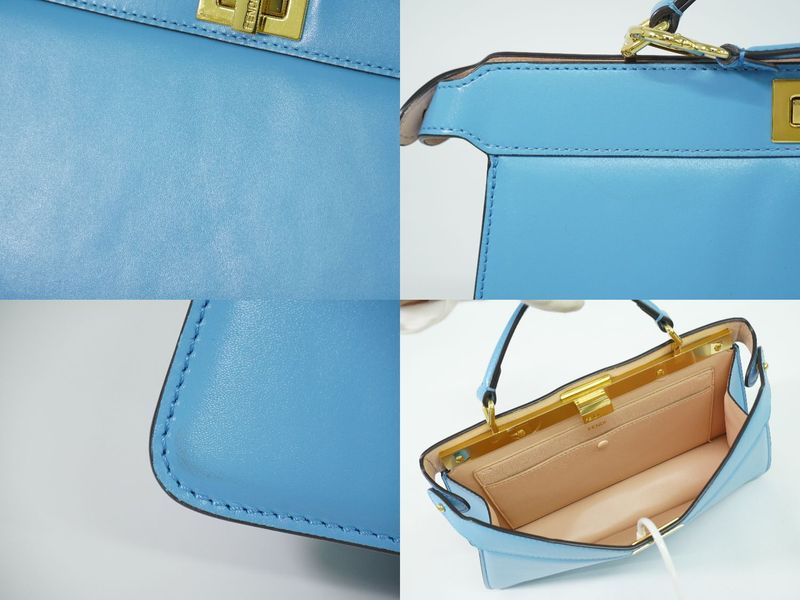 Authentic Fendi Peekaboo Icyou East West 2WAY Shoulder Bag Handbag Leather Blue