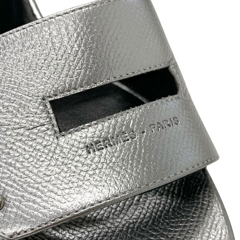 Hermes Very Sandals Shoes Leather Silver Kelly Clasp Mules