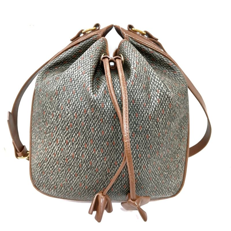 Yvessaint Laurent Shoulder Bag - Dark Gray And Brown Drawstring Shape Leather