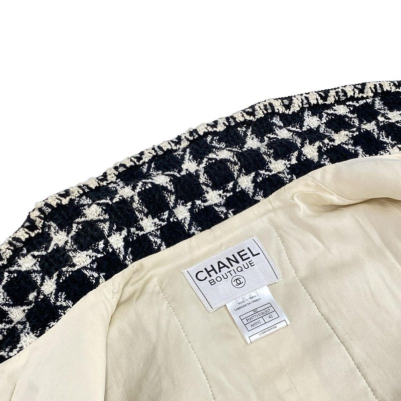 Chanel Jacket Size 42 L Women's P09771 Black And Ivory Tweed / Long Sleeves /