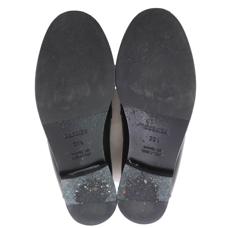 Hermes Destin Leather Silver Hardware Kelly Buckle Loafer Black 35.5 With Box