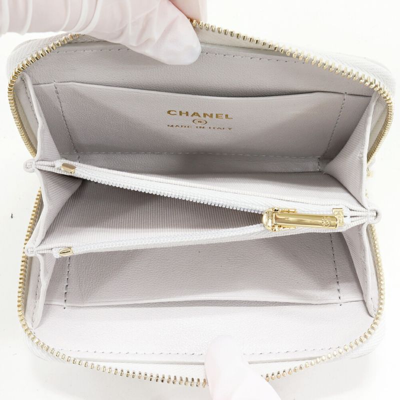 Chanel Coin Case Card Case Matelasse Coin Purse Lambskin Pearl Grey Gold