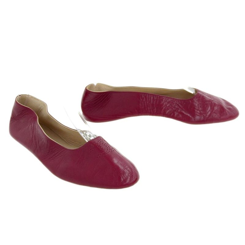 Chanel Vintage Perforated Coco Mark Leather Flat Room Shoes 23-24cm (9.45in) Red