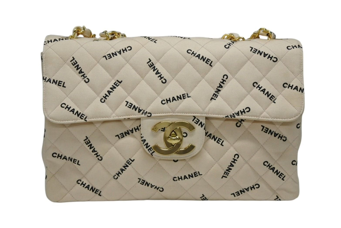 Chanel Maxi Quilted 34 S Flap Chain Shoulder Bag CC Logo Canvas Gold — view 2