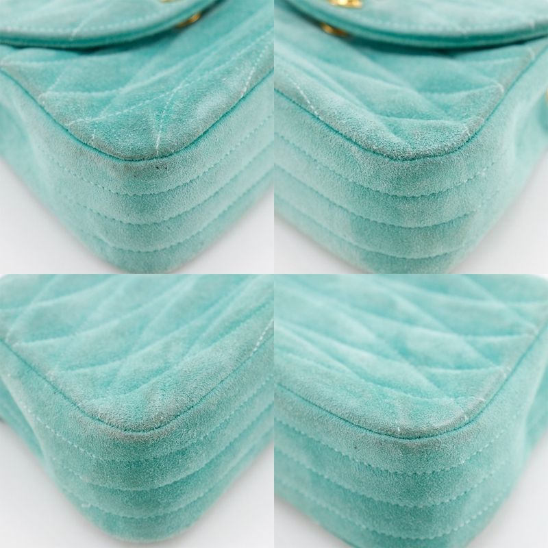 Chanel Chain Handbag Coco Mark Vintage Suede Green Ladies Handbag