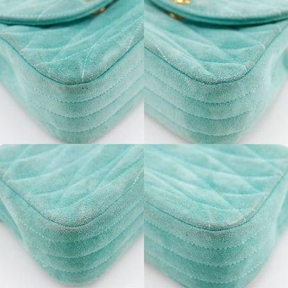 Chanel Chain Handbag Coco Mark Vintage Suede Green Ladies Handbag