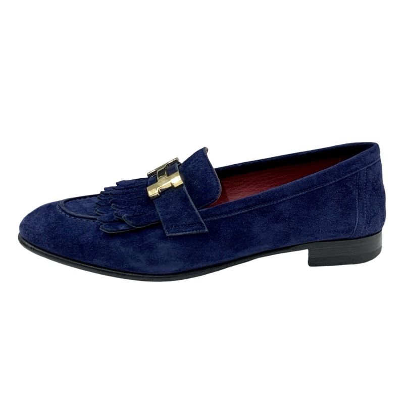 Hermes Royale Loafer Leather Shoes Suede Navy Gold Moccasin Flat Shoes Hhardware