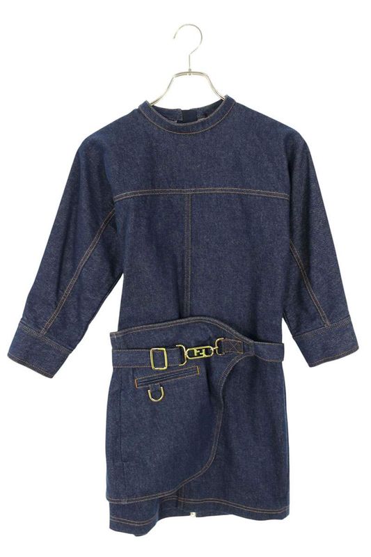 Fendi Fld545 ALC1 Half Apron Belted Denim Dress Women 38