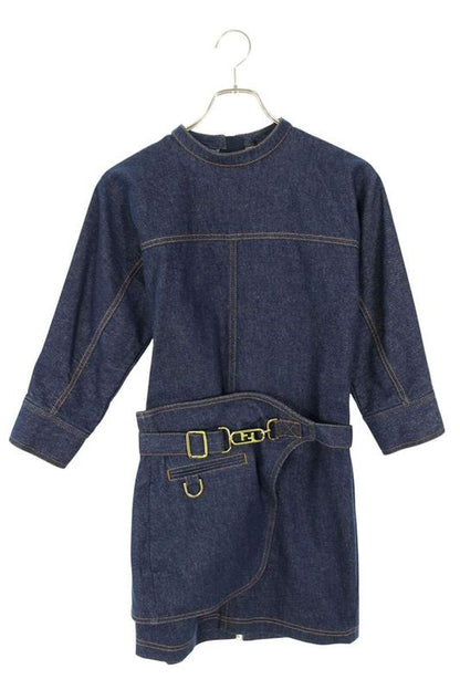 Fendi Fld545 ALC1 Half Apron Belted Denim Dress Women 38
