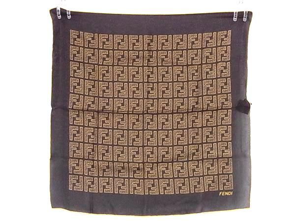 Fendi 100% Silk Scarf Handkerchief With Zucca Pattern Ladies Brown