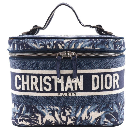 Dior Travel Vanity Palms Embroidery Canvas Navy Blue/white Ladies Handbag