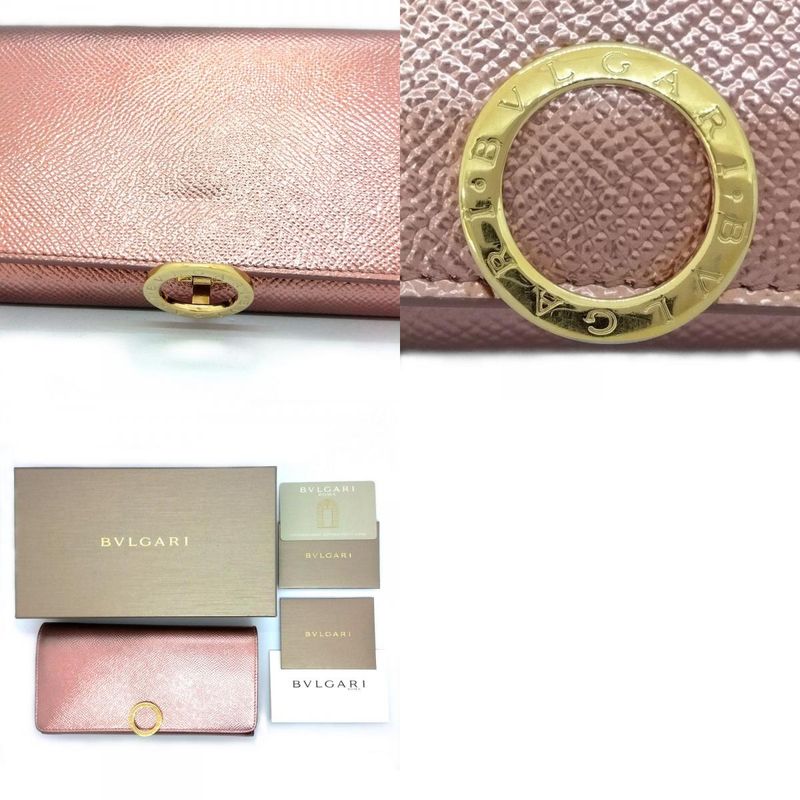 Bvlgari Logo Clip Long Wallet Metallic Pink Long Wallet Leather 287068 NFC Tag