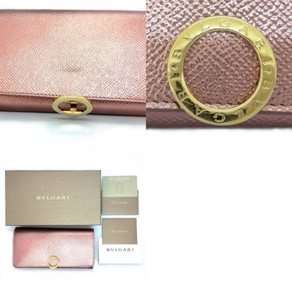 Bvlgari Logo Clip Long Wallet Metallic Pink Long Wallet Leather 287068 NFC Tag